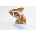 Royal Crown Derby paperweight in the form of a Guppy, first quality with gold stopper. In good