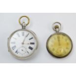 Large hallmarked silver pocket watch, London hallmark, 6cm diameter, with a later military pocket