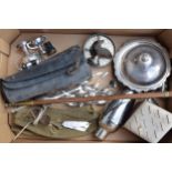 Mixed items to include silver plate, a ring holder, a military hats, a copper hunting horn and