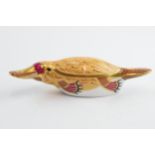 Royal Crown Derby paperweight in the form of a Duckbilled Platypus, first quality with gold stopper.
