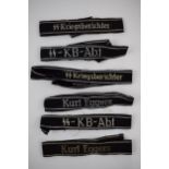 A collection of post World War replicas of 6 waffen SS sleeve titles for war correspondants, made by