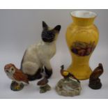 Beswick to include a large Siamese cat, a barn owl and others with an Aynsley Orchard Gold vase (