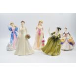Royal Doulton figures to include Hannah, My Special Day, Spring, Simone and Christine (5). In good
