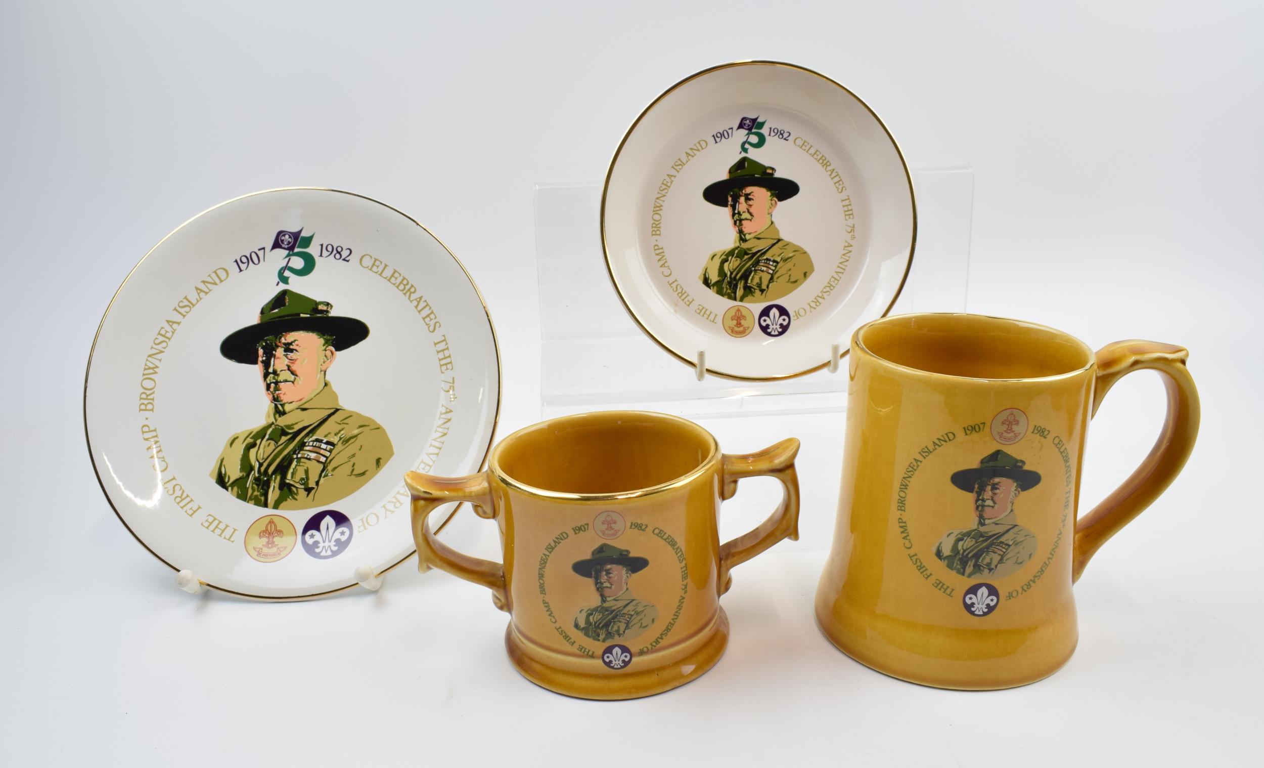 Rare Robert Baden-Powell 'The Year of the Scout' 1907-1982 commemorative Wade mugs and plates. One