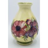 Large Moorcroft Hibiscus on Yellow low shouldered bulbous vase, 24cm tall (professionally restored