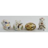 Royal Crown Derby paperweights in the form of a Country Mouse, a Harvest Mouse, a Mouse and a