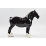 Beswick 818 shire with custom overpainted decoration, with black body and blue / yellow ribbon (