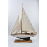 Vintage wooden and fabric yacht / sailing vessel model, 62cm tall.