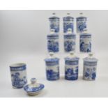 Spode herb and spice jars. A good collection of ten jars displaying a mixture of Spode designs