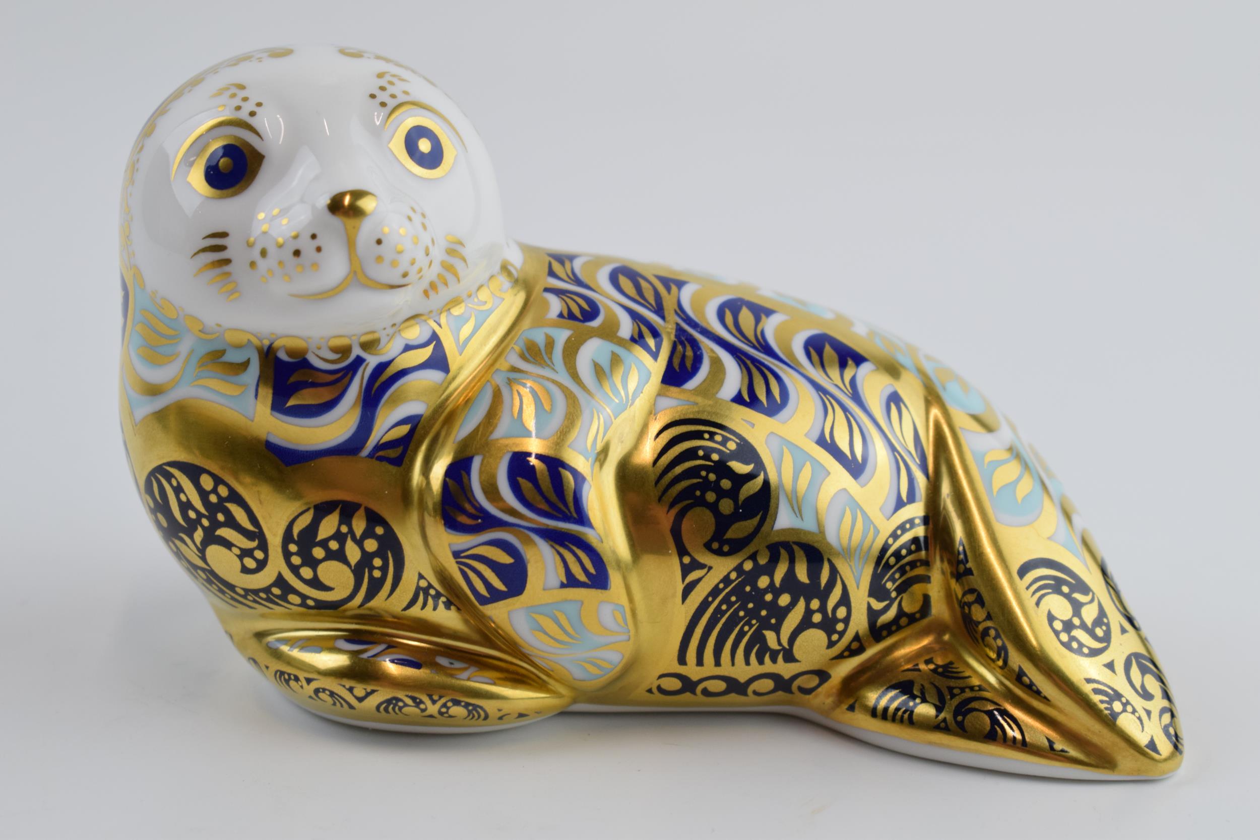 Royal Crown Derby paperweight in the form of a Harbour Seal, first quality with gold stopper. In - Image 3 of 5