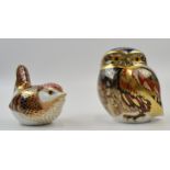 Royal Crown Derby Owl together with a Wren. Height 7cm. Both without stoppers, nibble to beak of