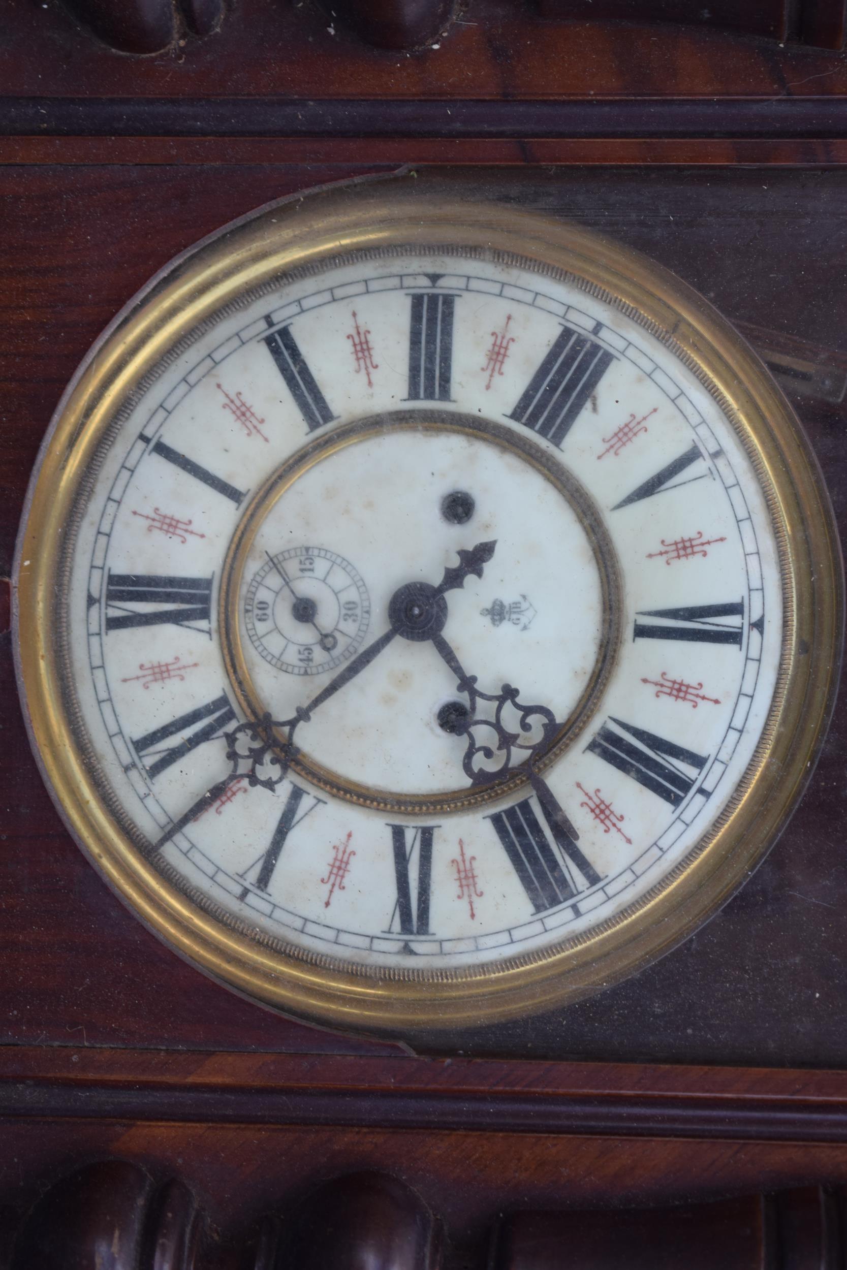 Late 19th century Gustav Becker mahogany Vienna wall clock with weights and pendulum, 110cm long, - Image 5 of 8