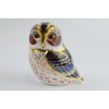 Royal Crown Derby paperweight in the form of a Tawny Owl, first quality with gold stopper. In good