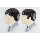 Moorland Pottery Beatles face wall plaques: Lennon and McCartney (2), 15cm tall. In good condition