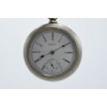 Waltham 19th century pocket watch with subsidiary dial and blued hands, 58mm diameter, screw off