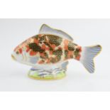 Royal Crown Derby paperweight in the form of a Koi Carp, first quality with gold stopper. In good