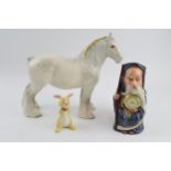 Beswick grey 818 shire horse with a Beswick Disney rabbit and Royal Doulton Old Father Time Toby jug