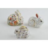 Royal Crown Derby paperweights in the form of a Meadow Rabbit, a Bunny and a Baby Rabbit (3),