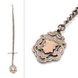 Hallmarked silver Albert pocket watch chain with T-bar and fob, 65.4 grams, 40cm long.