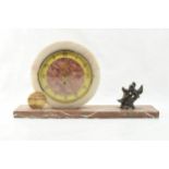 French Art Deco mantle clock with a pair of doves, 42cm long.