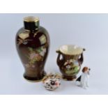 Pottery to include Carlton Ware Rouge Royale large vase, 28cm tall, a similar smaller vase, a