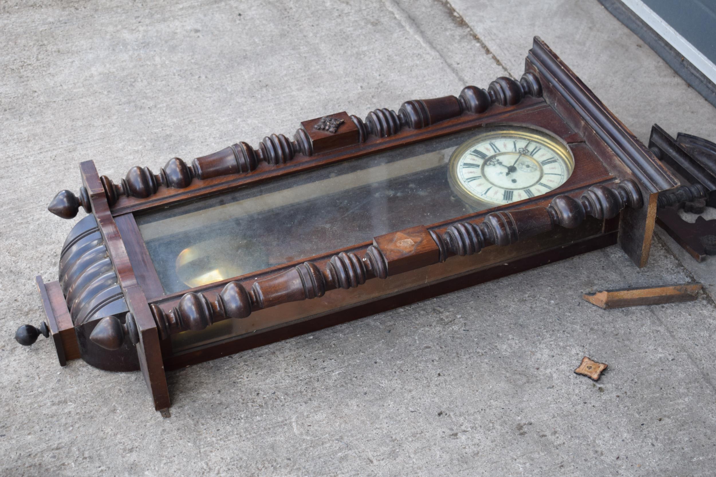 Late 19th century Gustav Becker mahogany Vienna wall clock with weights and pendulum, 110cm long, - Image 7 of 8