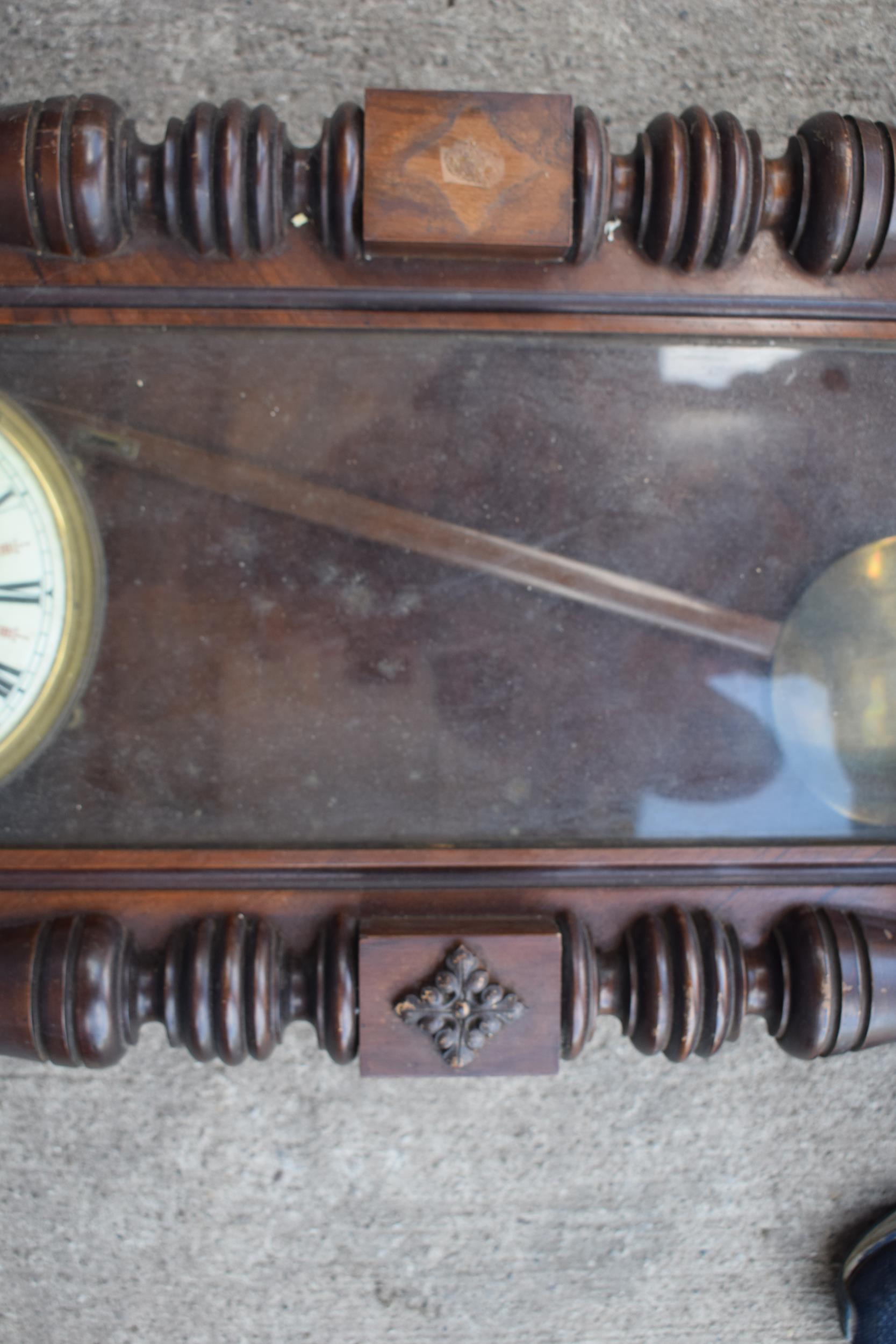 Late 19th century Gustav Becker mahogany Vienna wall clock with weights and pendulum, 110cm long, - Image 2 of 8