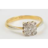 Ladies 18ct and platinum .22 with illusion set diamonds. Ring size P. Weight 2.6g. In good
