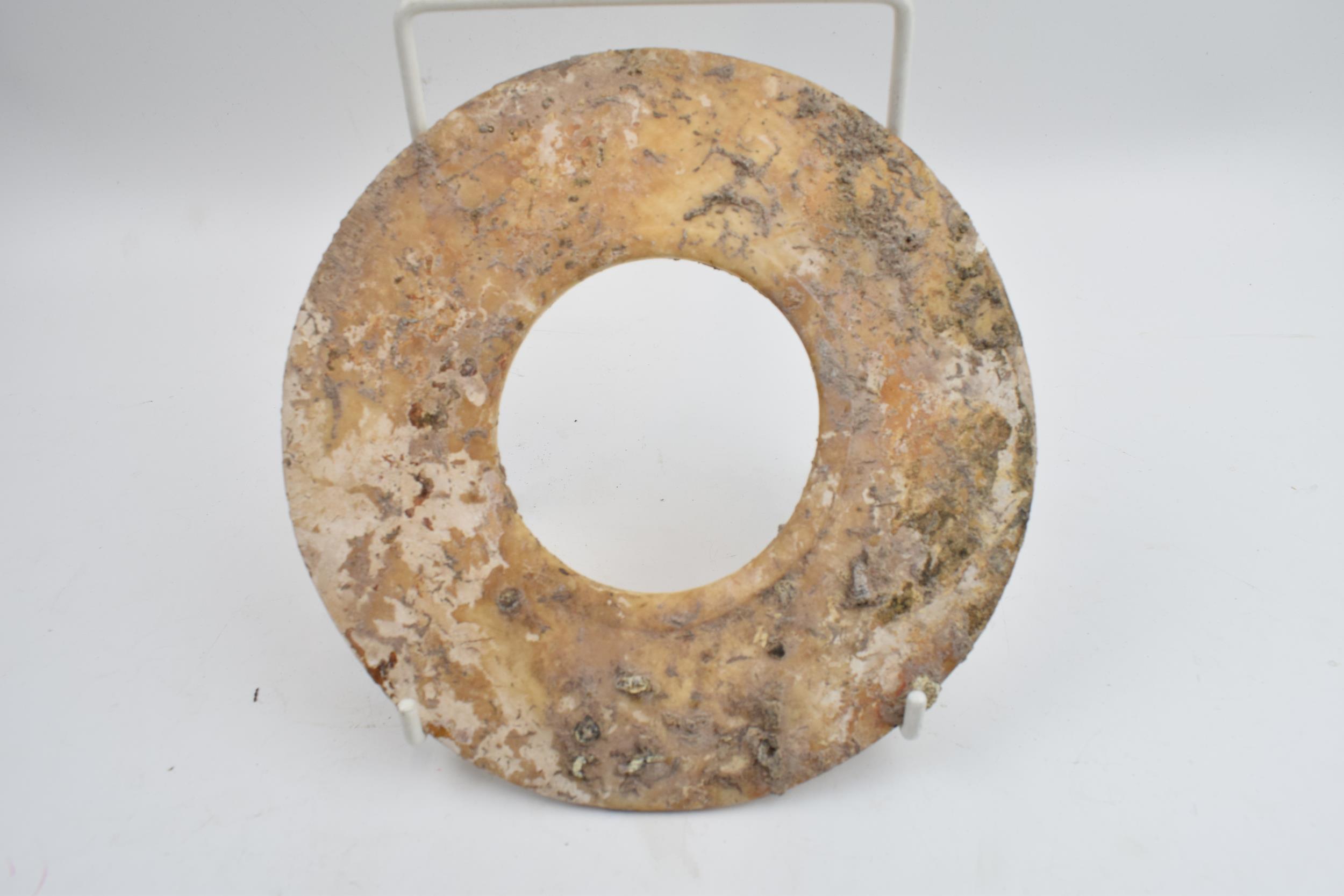 Three Chinese Bi discs, jade or similar of varying sizes.largest 24cm diameter. - Image 8 of 8