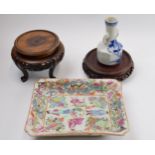 A 19th century Cantonese Famille Rose enamelled rectangular dish (antique staple repairs) with a