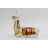 Royal Crown Derby Paperweight in the form of a Llama, first quality with gold stopper. In good