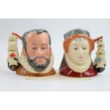 Small Royal Doulton limited edition character jugs Elizabeth I & King Philip of Spain with