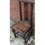 17th / 18th century oak country hall chair, 100cm tall. In good condition for it's age, some old