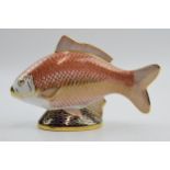 Royal Crown Derby Paperweight in the form of a Golden Carp, with silver stopper. In good condition