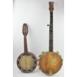 A pair of vintage banjos to include a Savana example and another unmarked, largest 90cm long (2 -