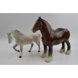 Beswick 818 brown shire and a grey stocky jogging mare (2). In good condition with no obvious damage