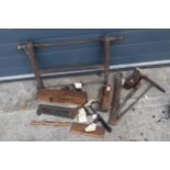 A collection of vintage wooden tools to include a badger plane, a moulding plane, a screwdriver, a
