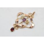 9ct gold amethyst and pearl Art Nouveau pendant, 2.8 grams.