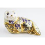 Royal Crown Derby paperweight in the form of a Harbour Seal, first quality with gold stopper. In