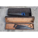 A pair of vintage 20th century wooden saw boxes, one shaped (2).
