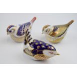 Royal Crown Derby Paperweights in the form of a Firecrest, a Goldcrest and a Wren, first quality