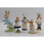 Beswick to include Alice (af), large Peter Rabbit, Mrs Rabbit Cooking, Gardener Rabbit (chip to