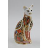 Royal Crown Derby Paperweight in the form of a Siamese Cat, first quality with gold stopper. In good