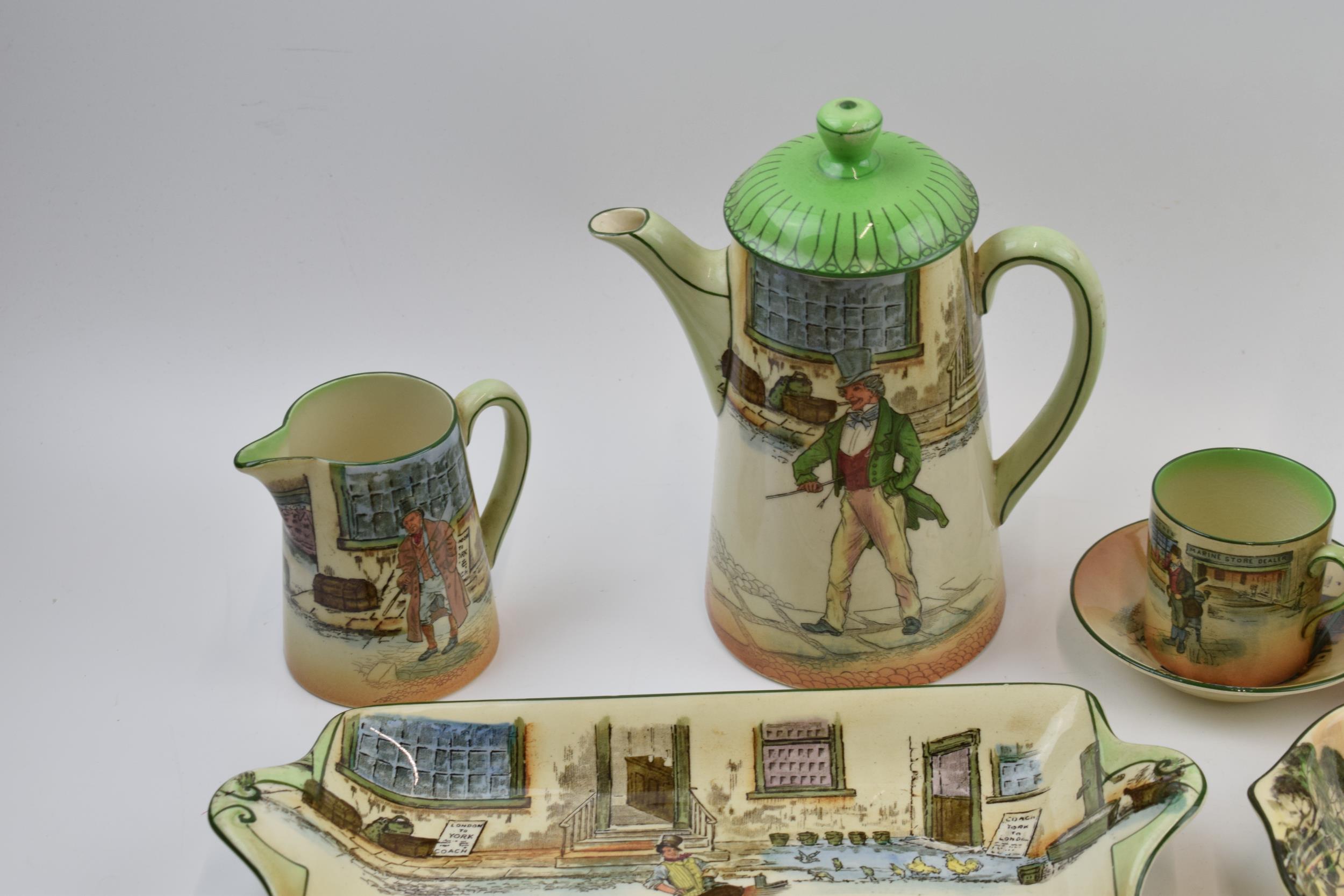 Royal Doulton seriesware to include Dickens Ware such as a coffee pot, sandwich plate, coffee cans - Image 2 of 7