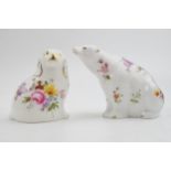 Royal Crown Derby Paperweights in the form of a Posies Polar Bear and a Derby Posies Spaniel,