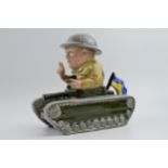 Bairstow Manor Collectables pottery model of Churchill in a tank with Ukraine flag. In good