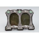 Sterling silver double photo frame with enamelled decoration in an Art Nouveau / Liberty style, 11cm