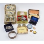 A collection of jewellery to include a silver bangle, silver Wedgwood Jasperware brooch, costume