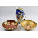 Royal Winton items to include a floral lustre jug, a fruit scene bowl and a floral bowl (3). In good