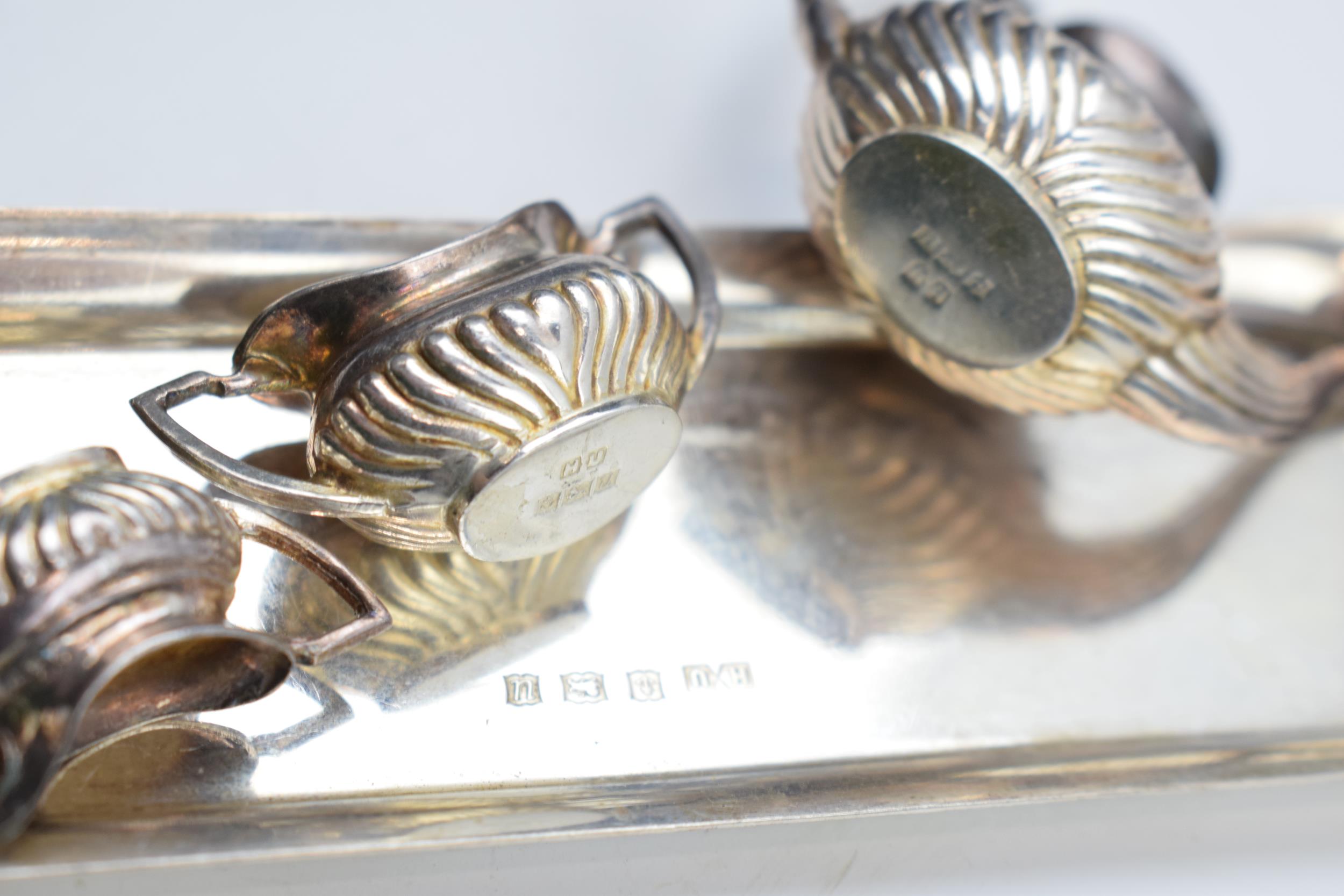 Miniature silver coffee set to include coffee pot, sugar and cream with two handled tray, Birm 1969, - Image 2 of 2